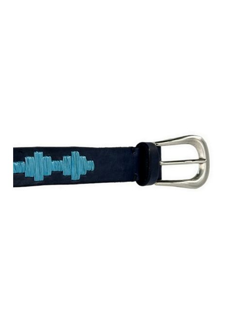 Women's blue leather belt with light blue raffia details Puntovita & Arsenice | PV912BLUTURCHESE